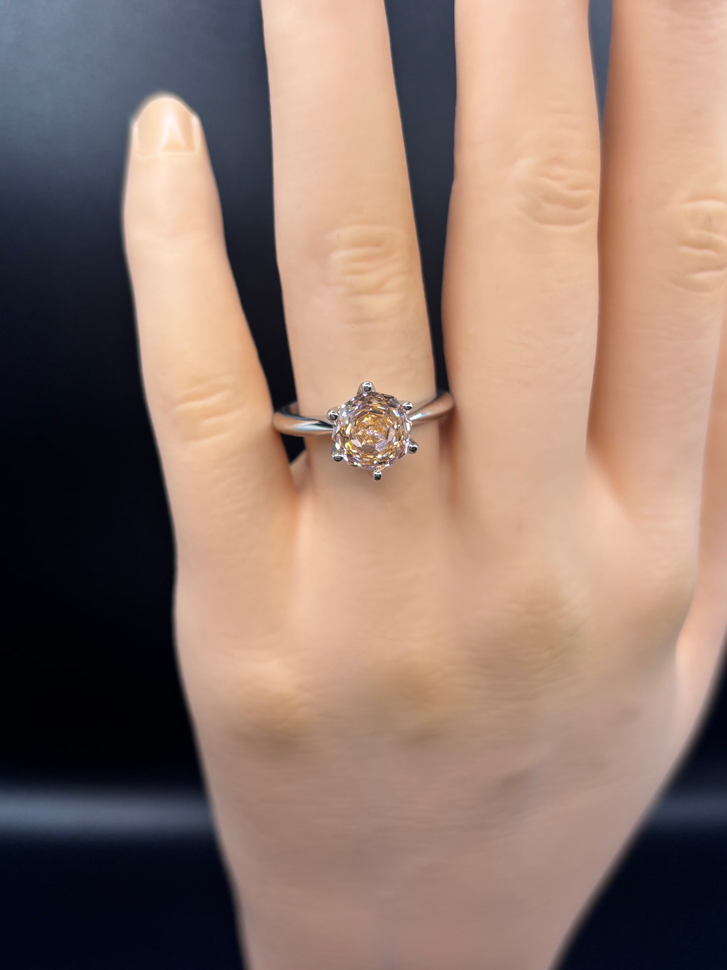 Pale pink rose cut zirconia & sterling silver rings, sizes 7 & 8 available