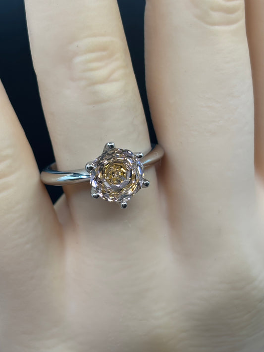 Pale pink rose cut zirconia & sterling silver rings, sizes 7 & 8 available