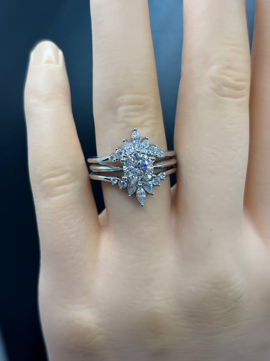 1ct lab grown Moissanite ring with cubic zirconia ring wrap, sizes 6