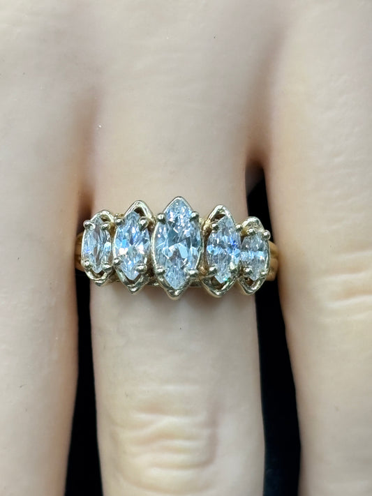 10k yellow gold ring with 5 marquise cut zirconias
