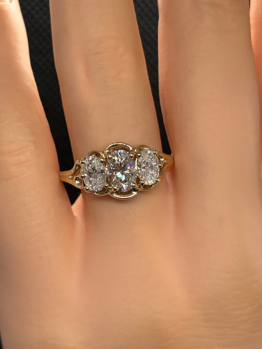 10k yellow gold & Moissanite 3 stone ring, size 8