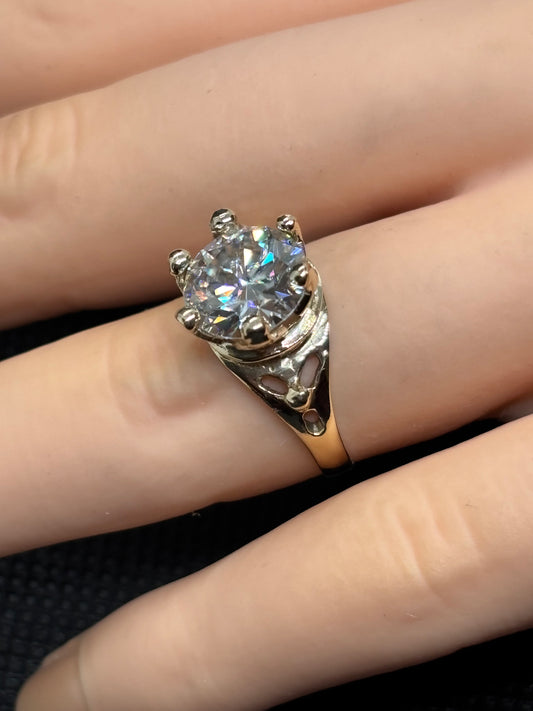 Super cool 14k yellow gold crown ring with a 3 carat GRA Moissanite, size 6