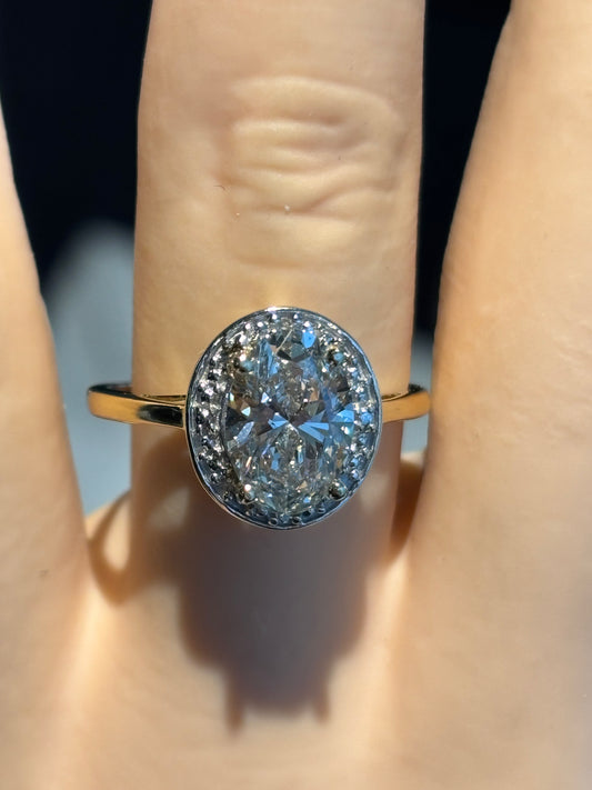 1.77ct genuine IGI lab grown diamond in 10k yellow gold halo setting, size 7