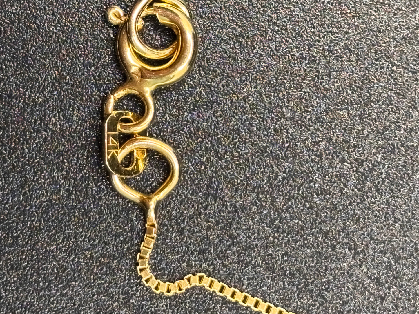 14k y/g 18” box chain with 10k gold crucifix cross