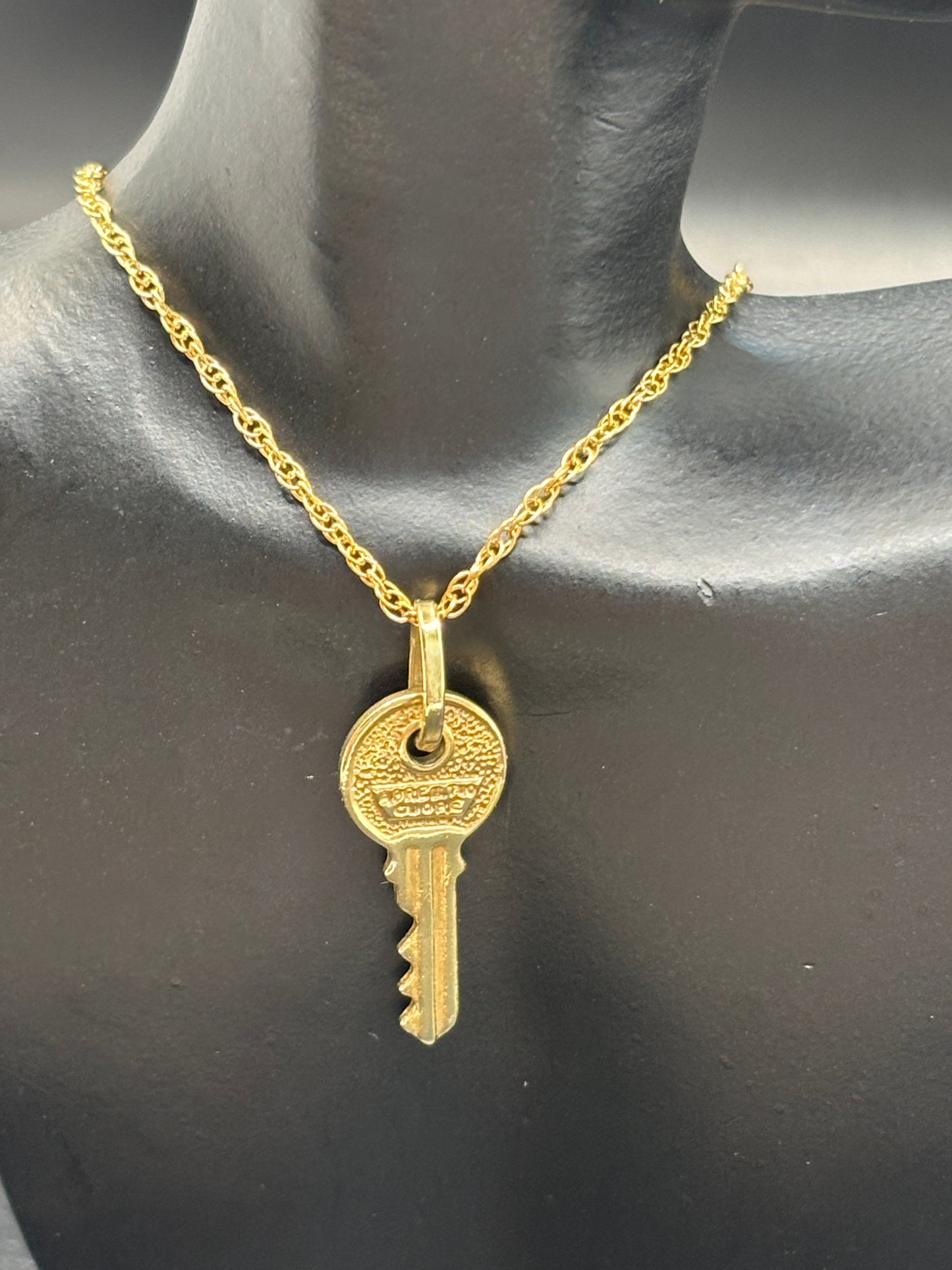 10k gold 18” rope chain with 10k gold key pendant