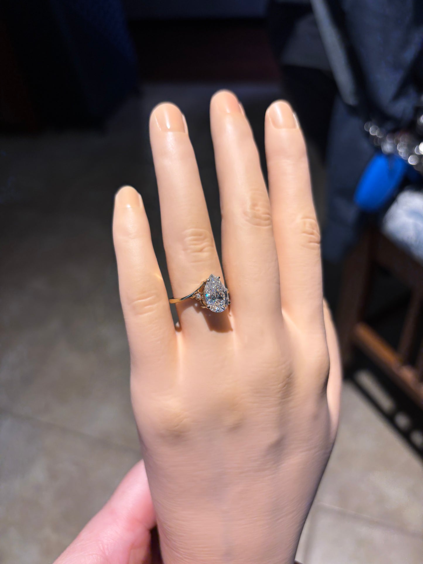 10k yellow gold & 3ct pear Moissanite ring, size 6.5