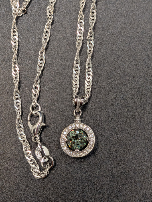 18” Sterling Silver twist rope chain & green jadeite/iolite sterling pendant