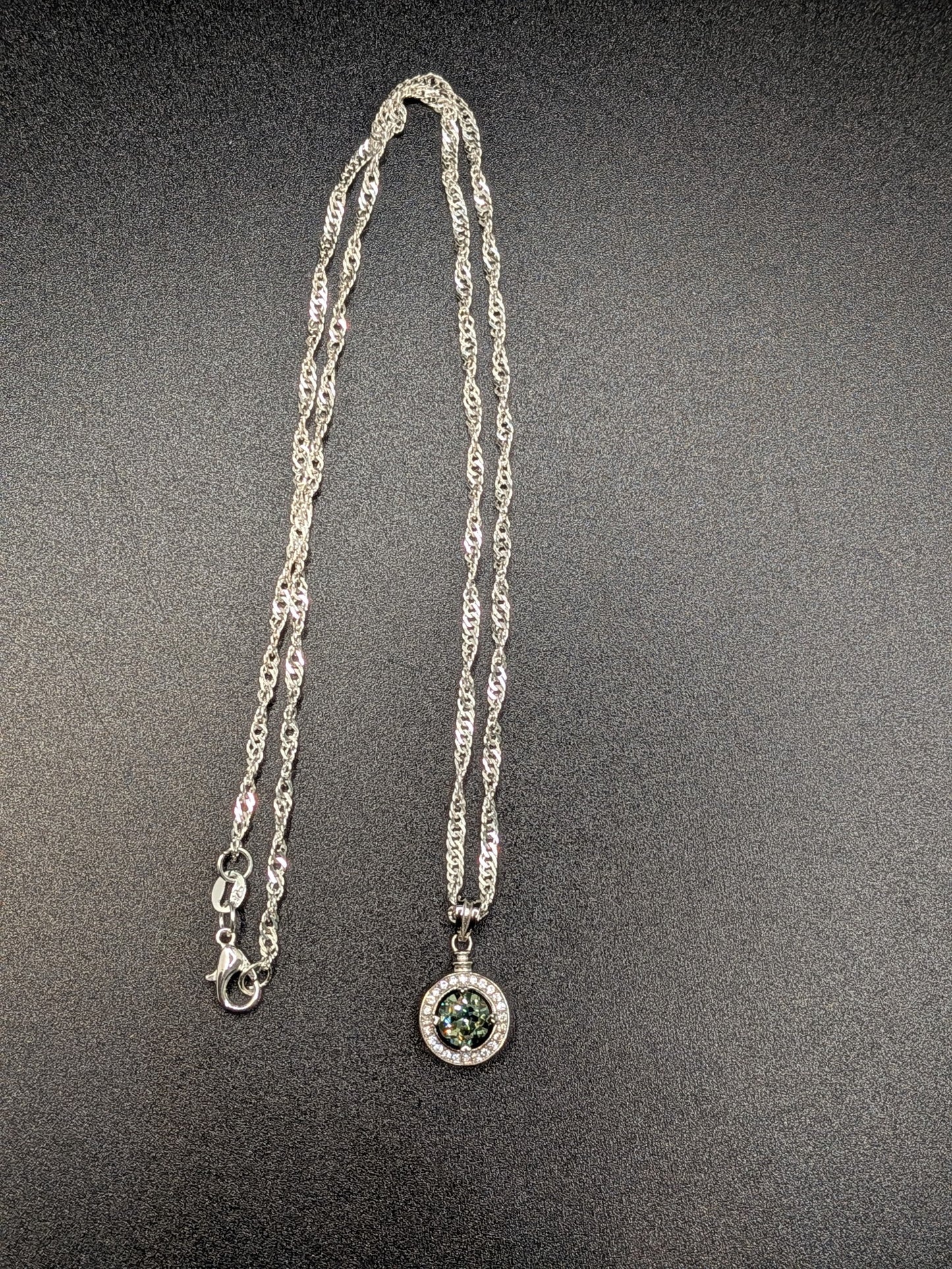 18” Sterling Silver twist rope chain & green jadeite/iolite sterling pendant