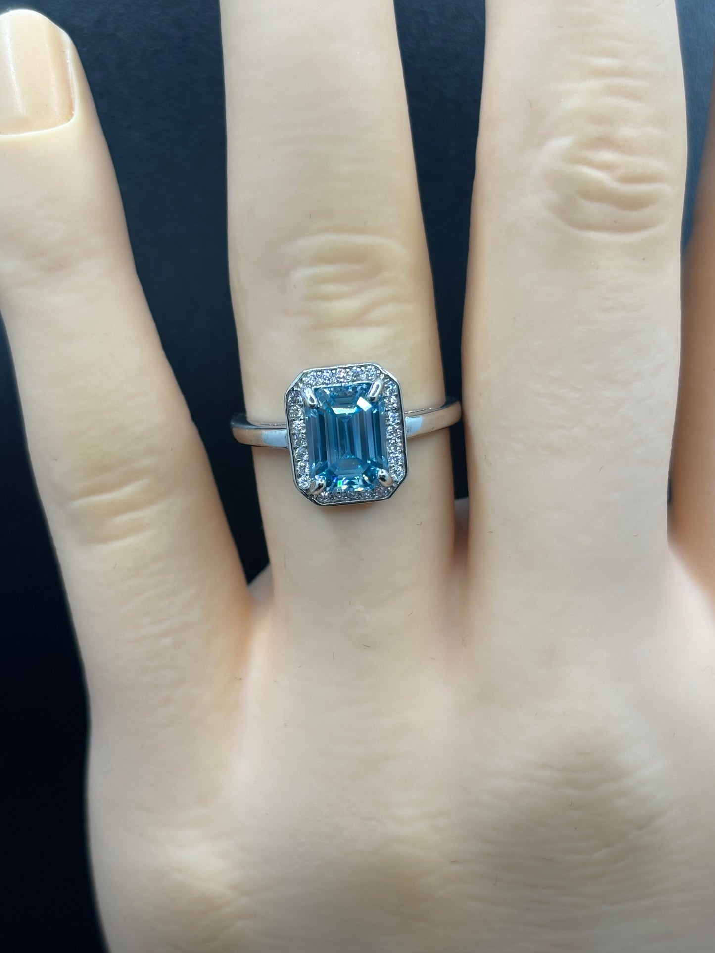 2ct blue Moissanite in Sterling Silver adjustable size halo ring