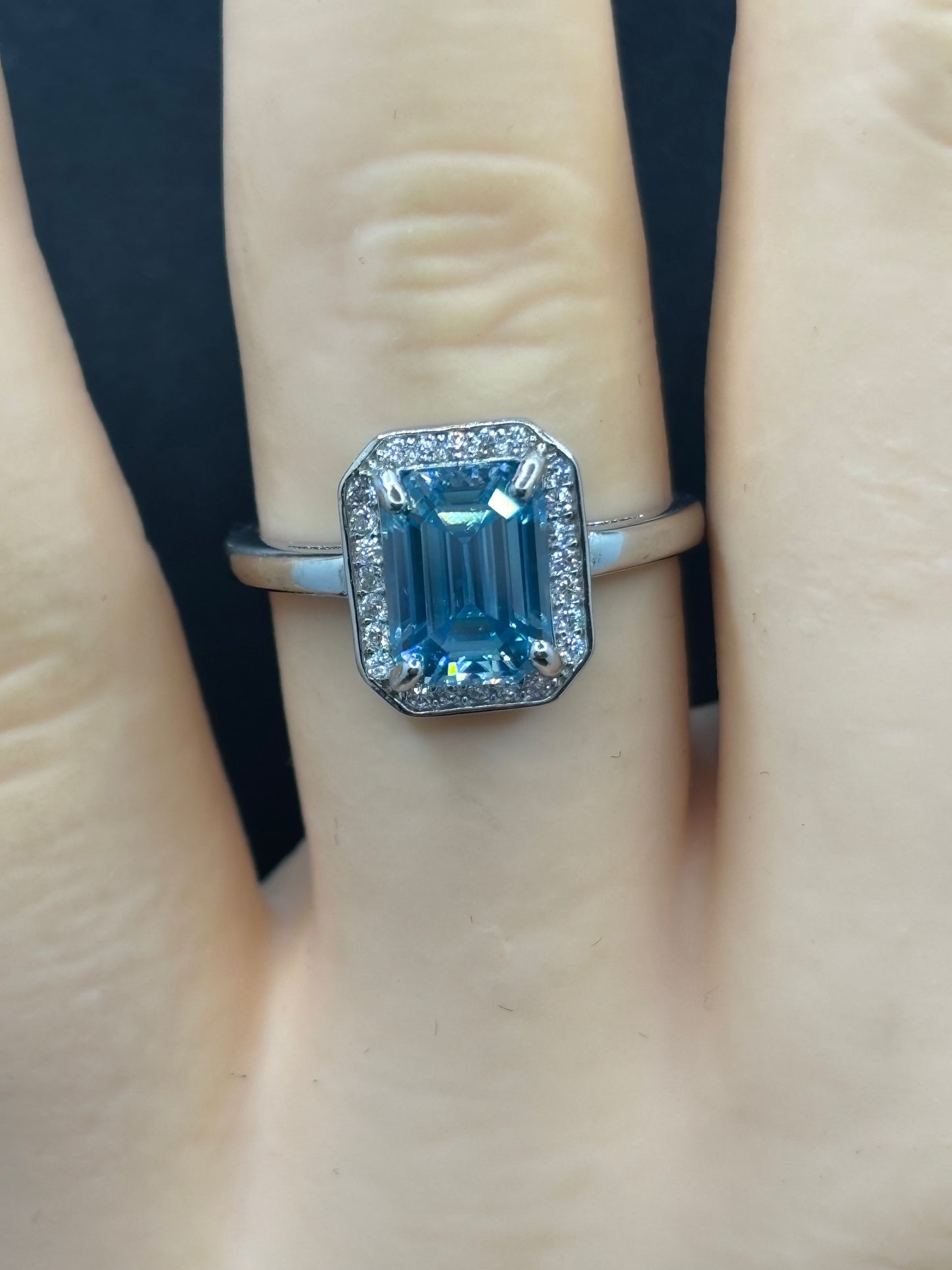 2ct blue Moissanite in Sterling Silver adjustable size halo ring