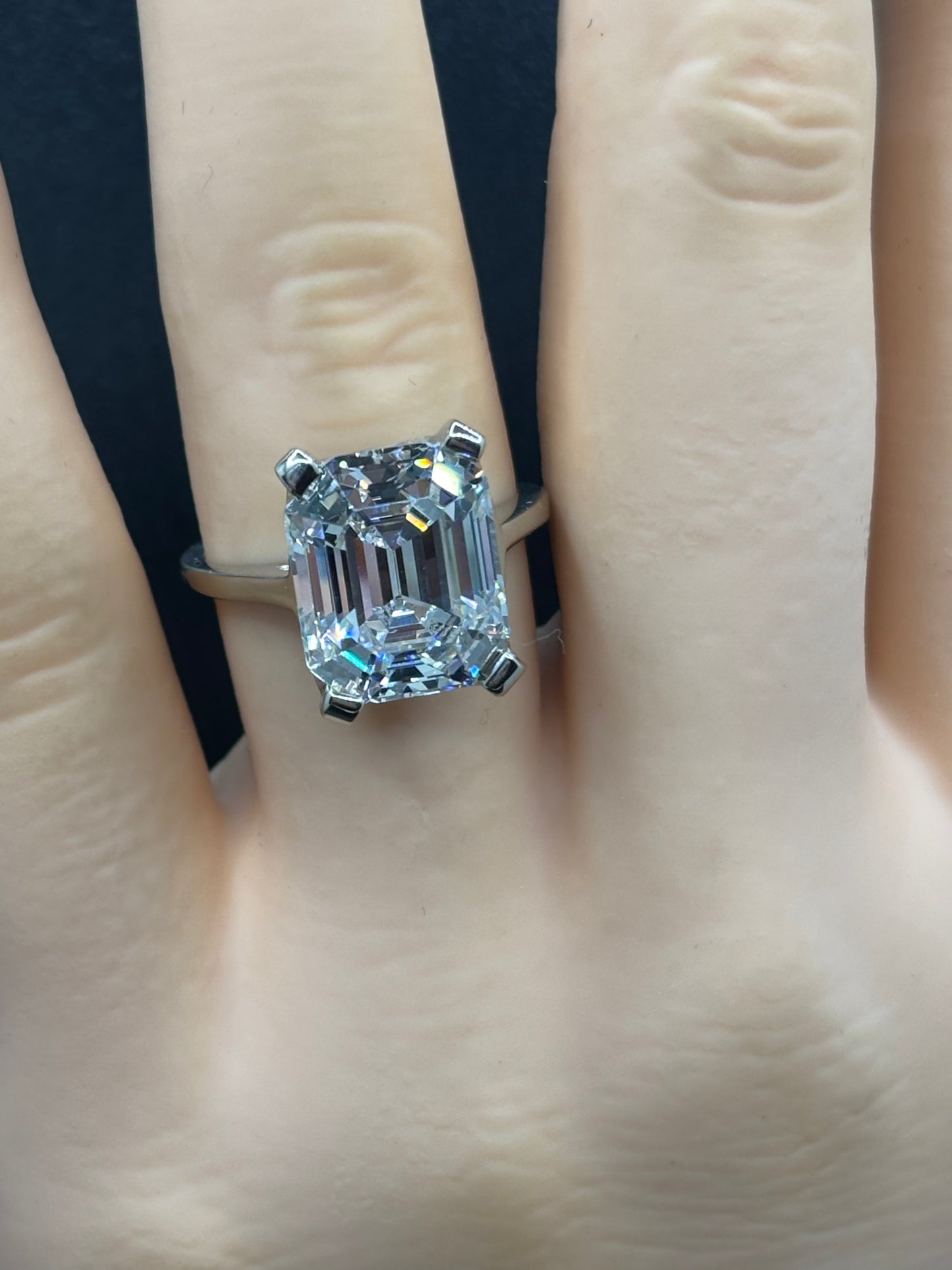 10k white gold ring with an 8ct emerald cut Moissanite, size 6.5