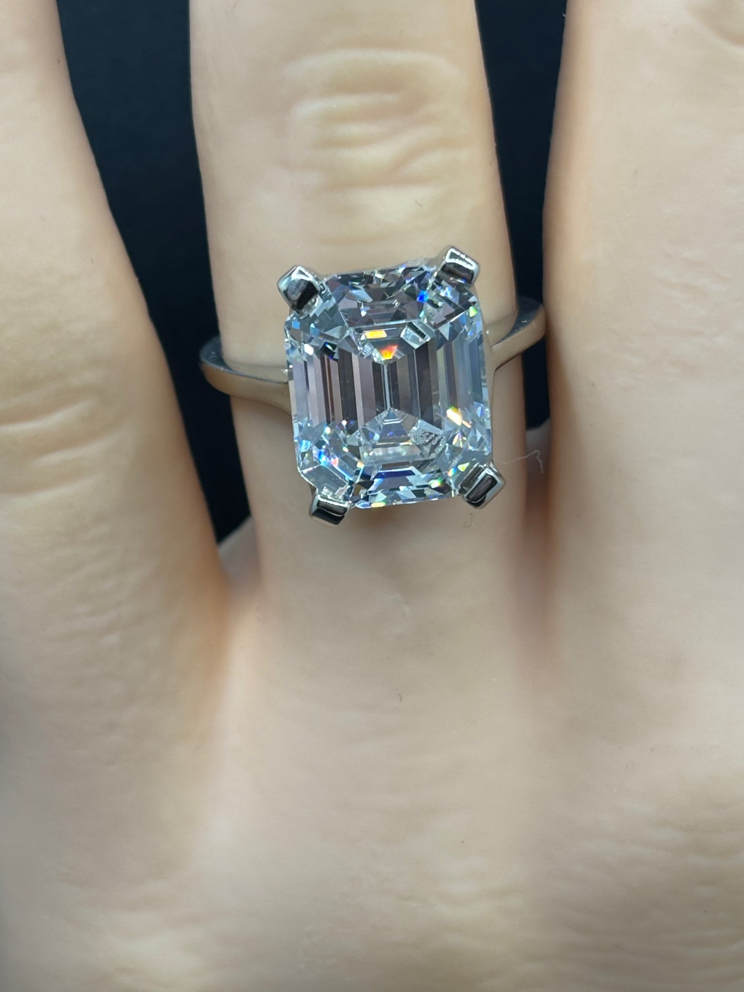 10k white gold ring with an 8ct emerald cut Moissanite, size 6.5