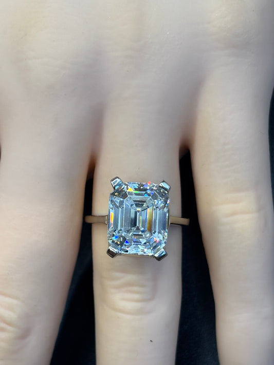 10k white gold ring with an 8ct emerald cut Moissanite, size 6.5